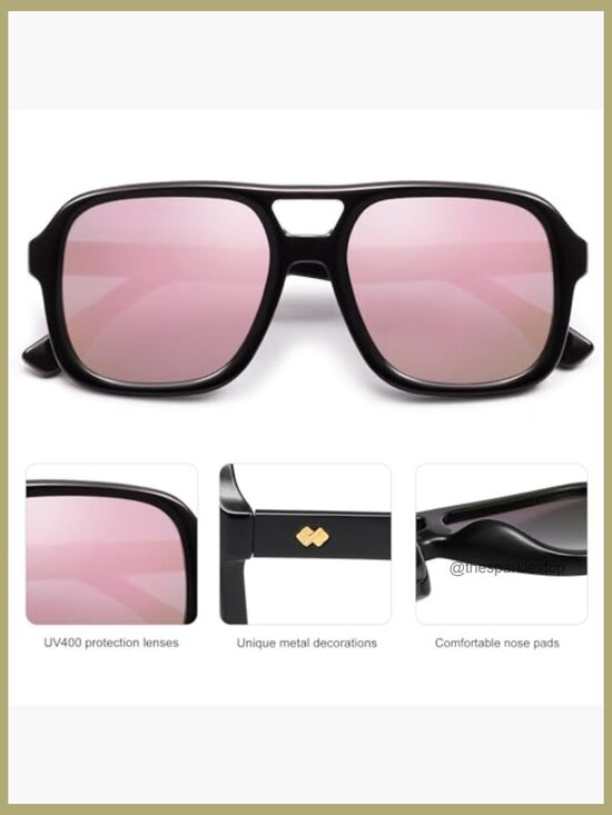 Retro Aviator Sunglasses with UV400 Lenses and Polarized Pink Mirror main image 7